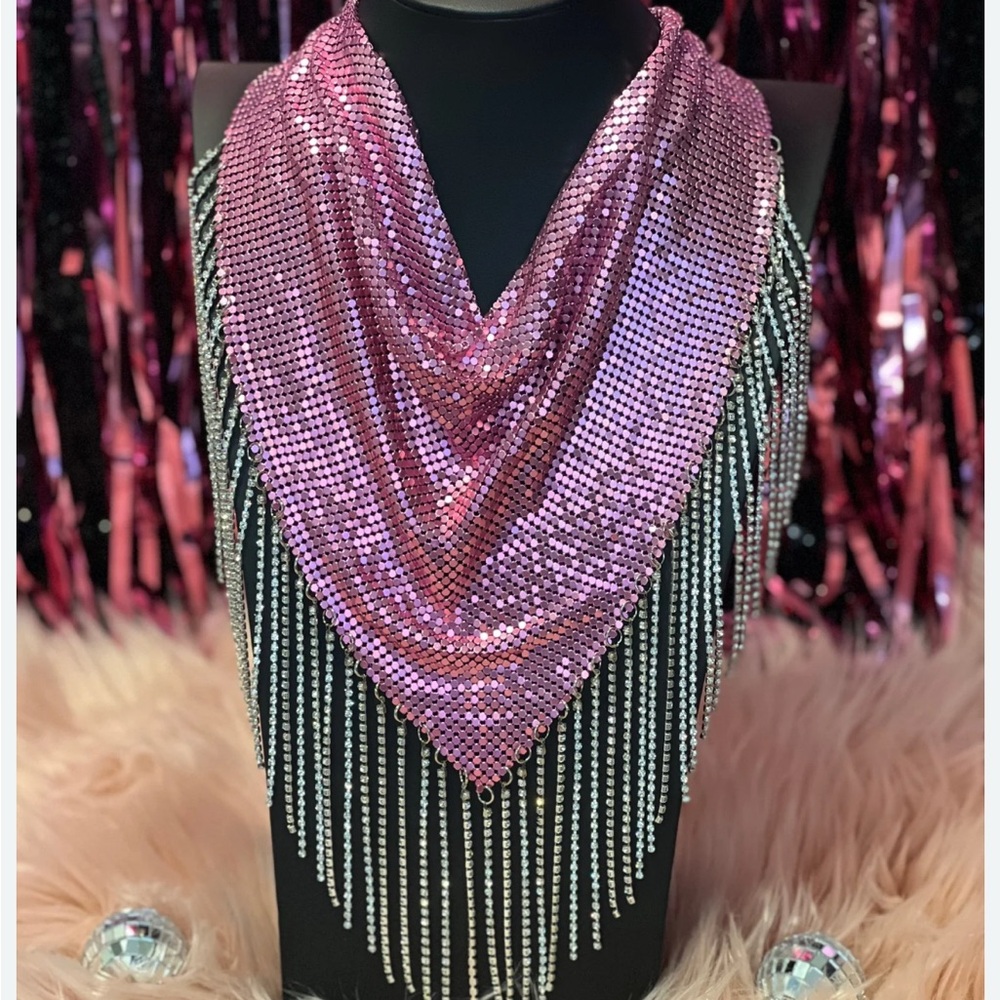 Pink and Silver Sequin Fringe Scarf/discodana
